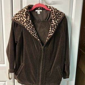 Velour tracksuit,leopard print,hooded chocolate, brown size 14/16. Gently worn.